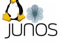 Linux Tux logo and Juniper JunOS logo